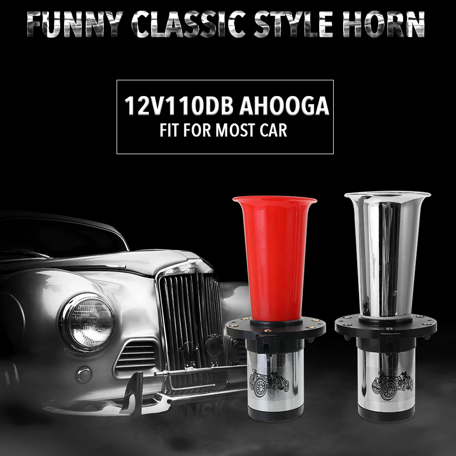 12V Vintage OO-GA Oogah Classical Horn for Ford Model Antique Old Style School T-Ford Chrome 110dB Universal Car Motorbike Horn