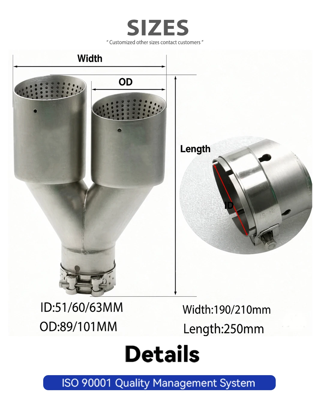 Double Outlet Exhaust Tips Frosted Stainless Steel Car Muffler System Universal Suitable 51mm 60mm 63mm for GTI MK7 Golf7 Nozzle