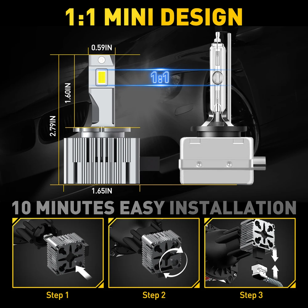 AUXITO 2Pcs D3S D1S LED 120W 30000LM Headlight Bulbs Canbus Car Light Auto Lamp D2S D4S 6000K Cool Super Bright Plug and Play