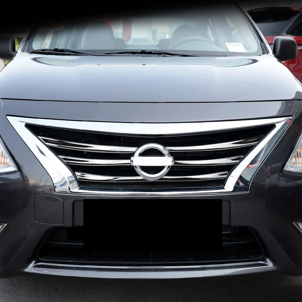 For Nissan Sunny N17 Versa 2014-2017 Car Front Mesh Grille Head Bumper Cover Trim Grille Sticker 6pcs/set ABS Chrome Accessories