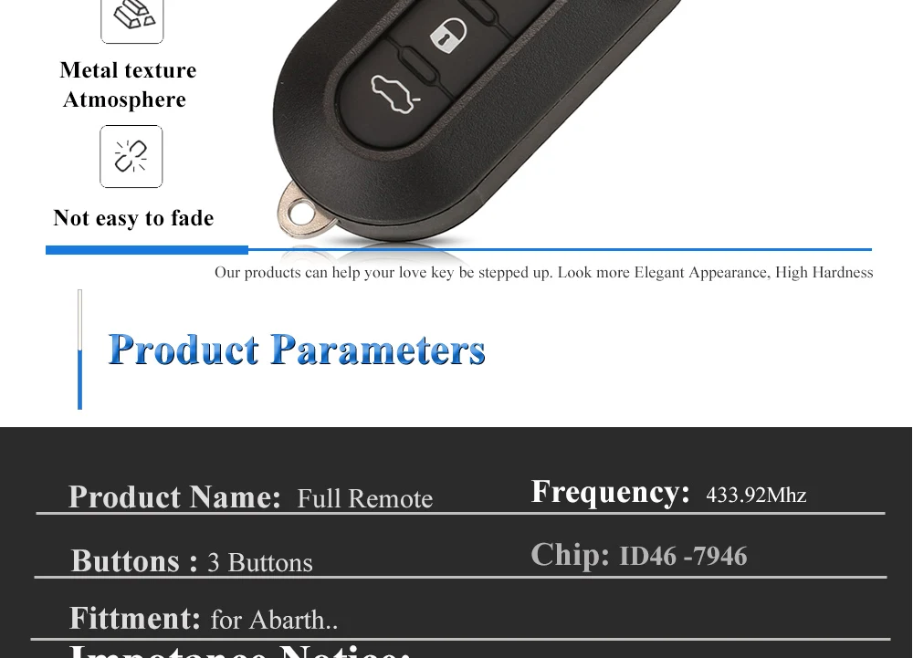 jingyuqin 2/3 Buttons 434Mhz ID46 Car Remote Key For Abarth 500 595 500 124 695 5CC Delphi/Marelli 71752289 6000628973