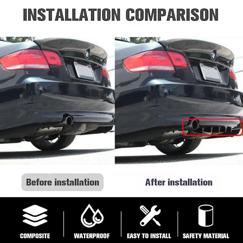 Universal Car Rear Bumper Lip ABS Double Wing Rear Shark Chassis Fin Style Curved Bumper Lip Diffuser Anti-collision 2 in 1