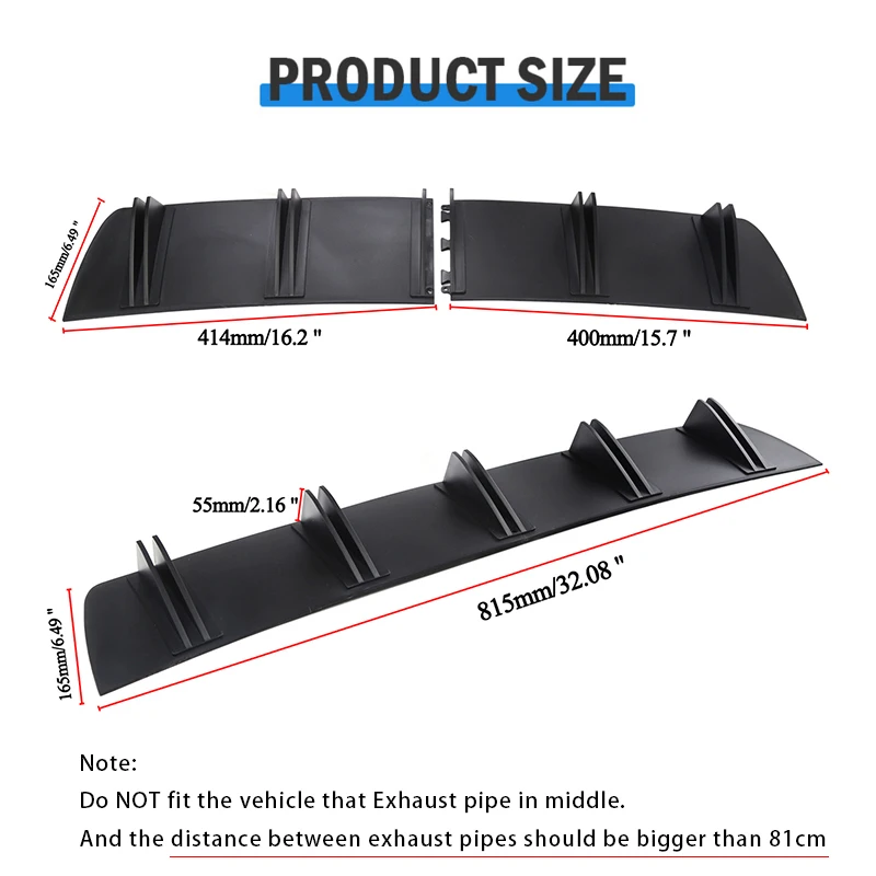 Universal Car Rear Bumper Lip ABS Double Wing Rear Shark Chassis Fin Style Curved Bumper Lip Diffuser Anti-collision 2 in 1