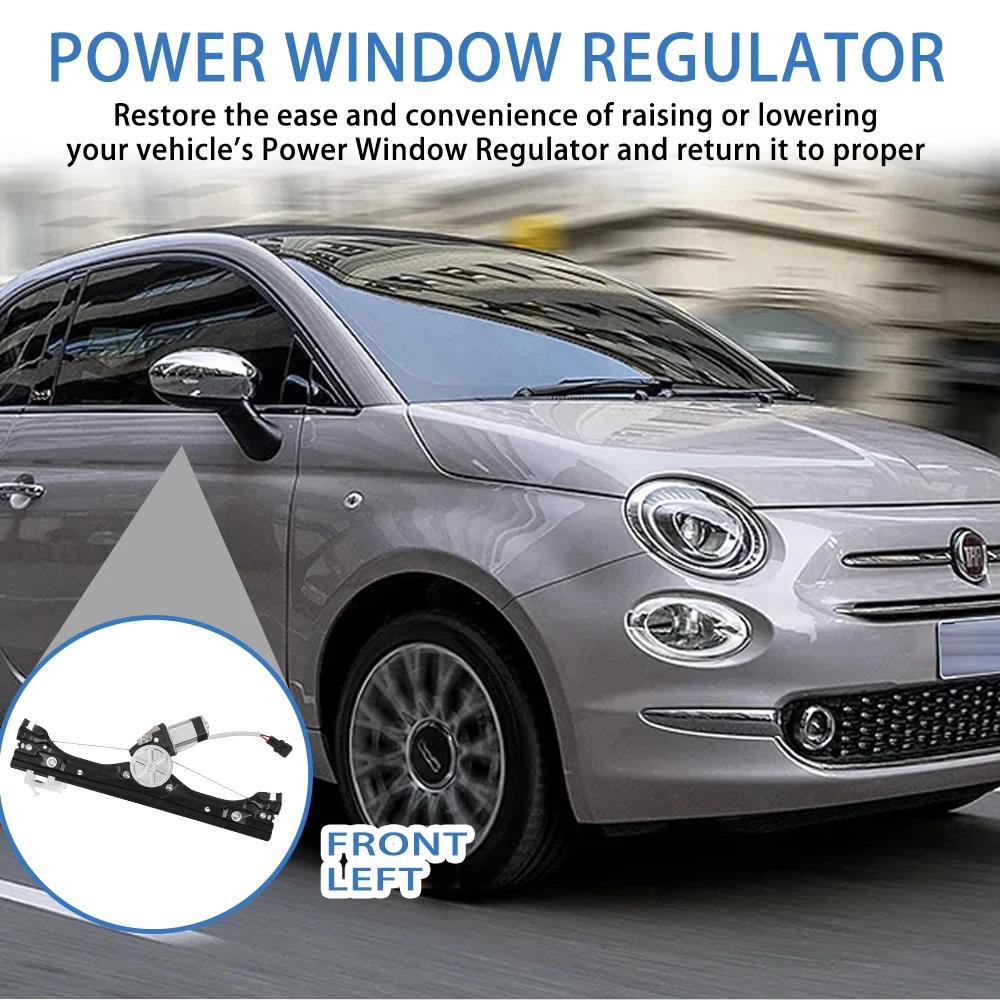 52060970 51876269 Black Car Window Front Left Driver Side 2pin Window Regulator Assembly With Motor For Fiat 500 1.4L 2012-2019