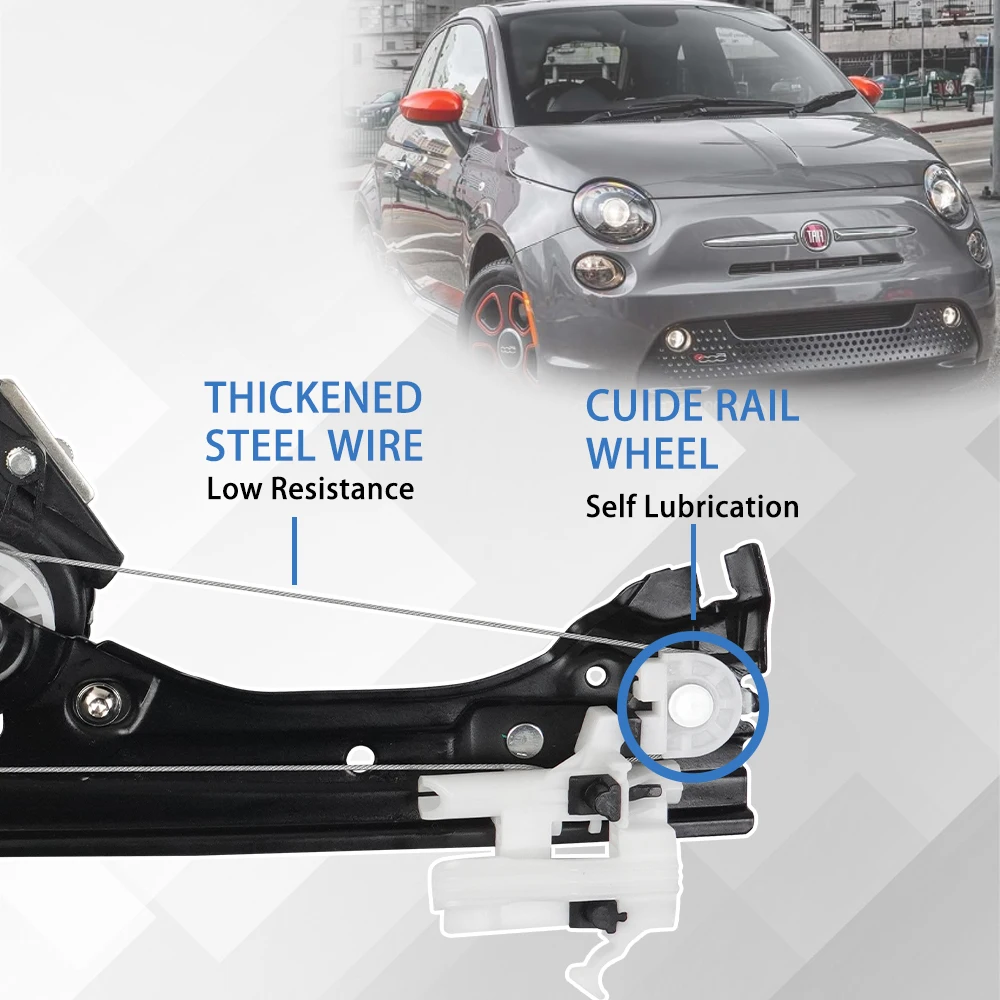 52060970 51876269 Black Car Window Front Left Driver Side 2pin Window Regulator Assembly With Motor For Fiat 500 1.4L 2012-2019
