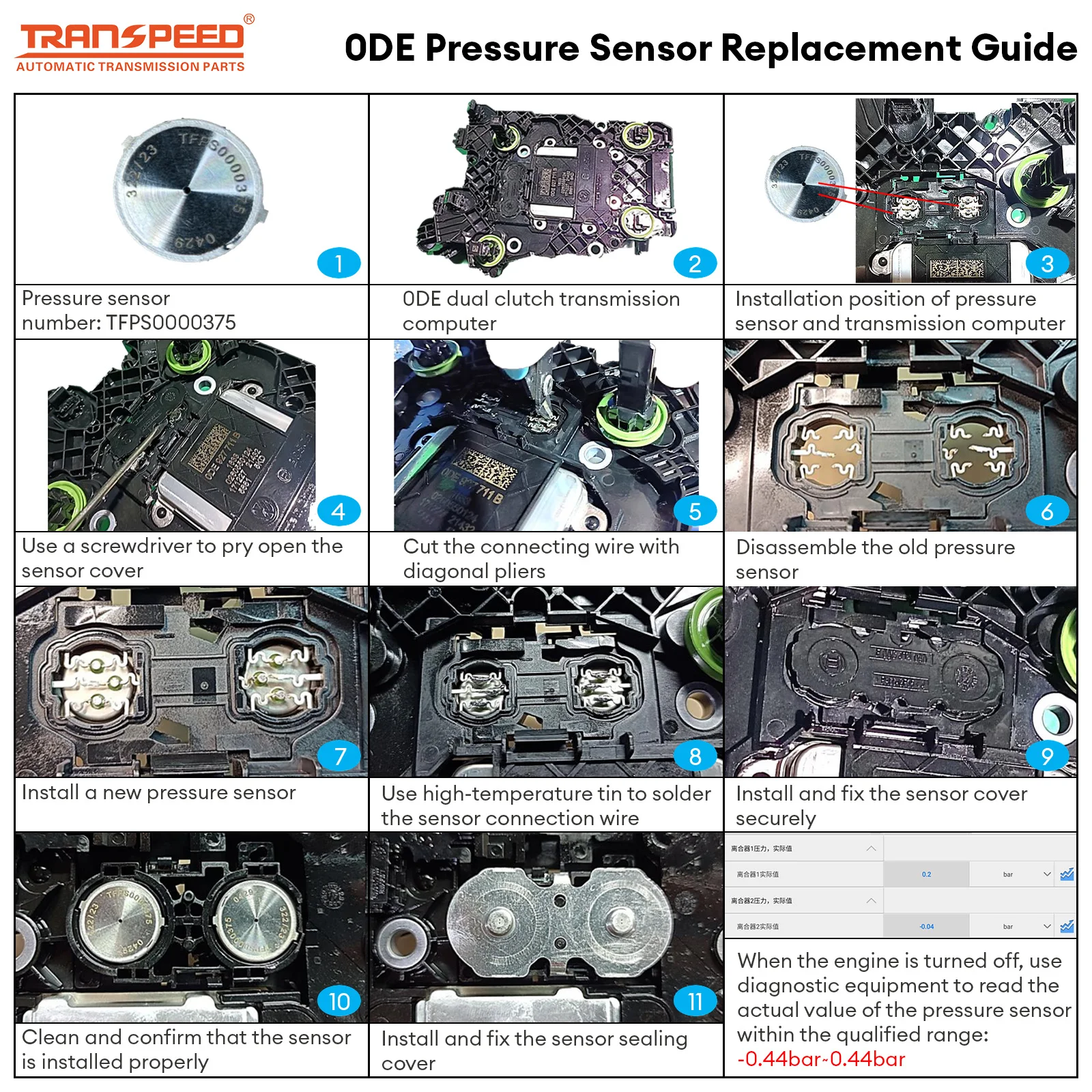 TRANSPEED DQ500 DQ380 DQ381 0DE Automatic Transmission Clutch Pressure Sensor TCU TCM Fr Audi Q3 VW Trannsporter Scirocco Tiguan
