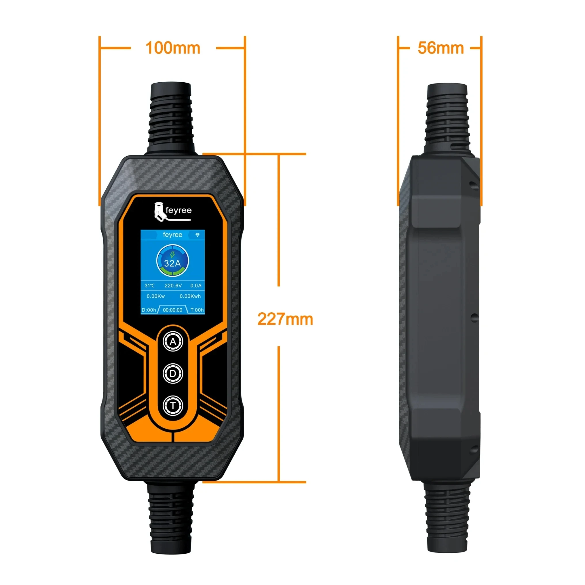 Feyree GB/T Portable EV Charger 32A 7KW 1Phase APP Bluetooth Version EVSE 11KW 16A 3Phase Cable 5m CEE Plug for Electric Vehicle