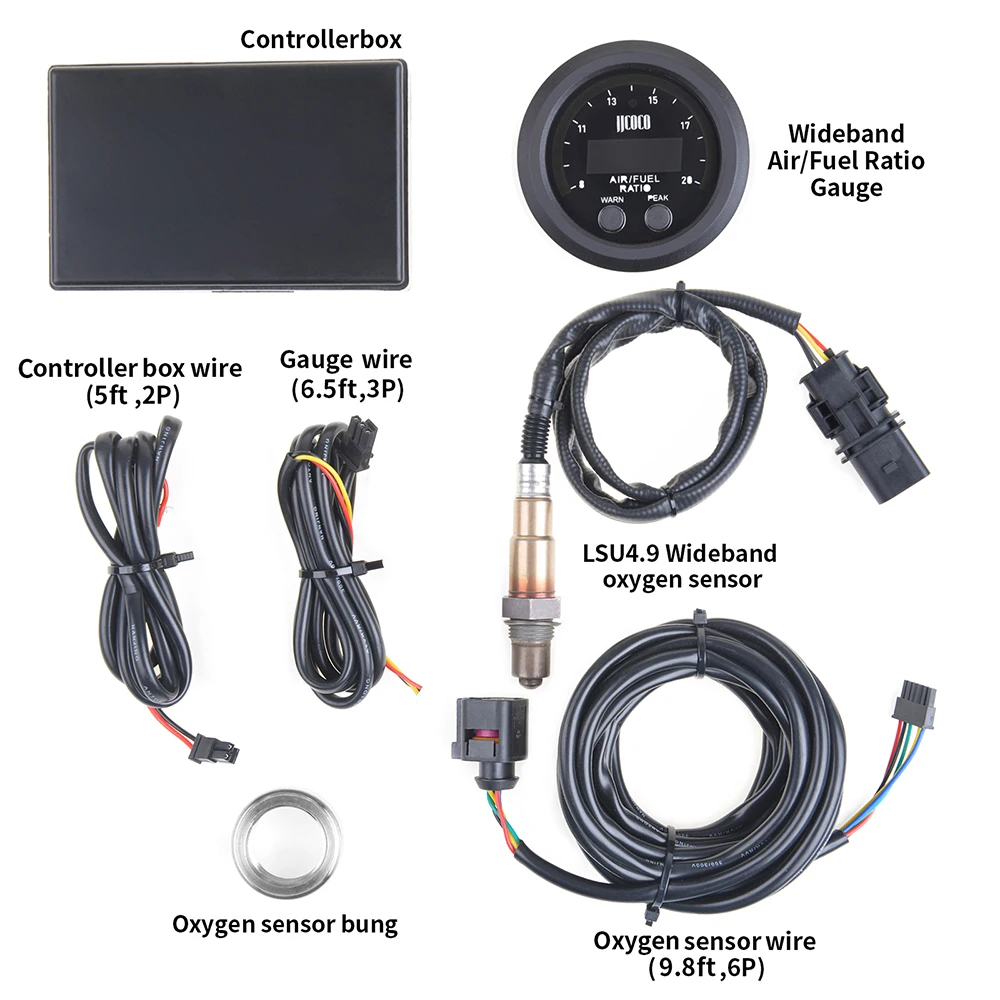 52MM Air Fuel Ratio Gauge Ultra-Thin Round S-Serie LED Digital Display with Wideband O2 Oxygen Sensor 12V