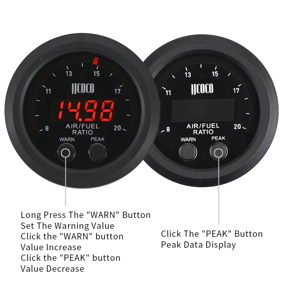 52MM Air Fuel Ratio Gauge Ultra-Thin Round S-Serie LED Digital Display with Wideband O2 Oxygen Sensor 12V