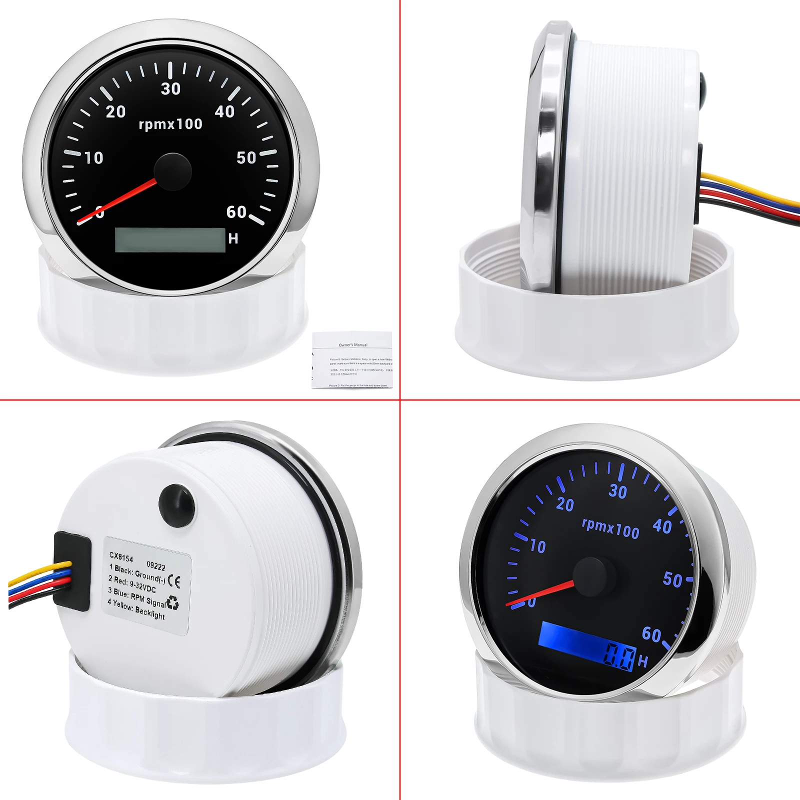 85MM Digital Tachometer 3000/4000/6000/7000/8000 RPM 7Colors Backlight Boat Tachometer with LCD for Car Marine Boat Yacht RV