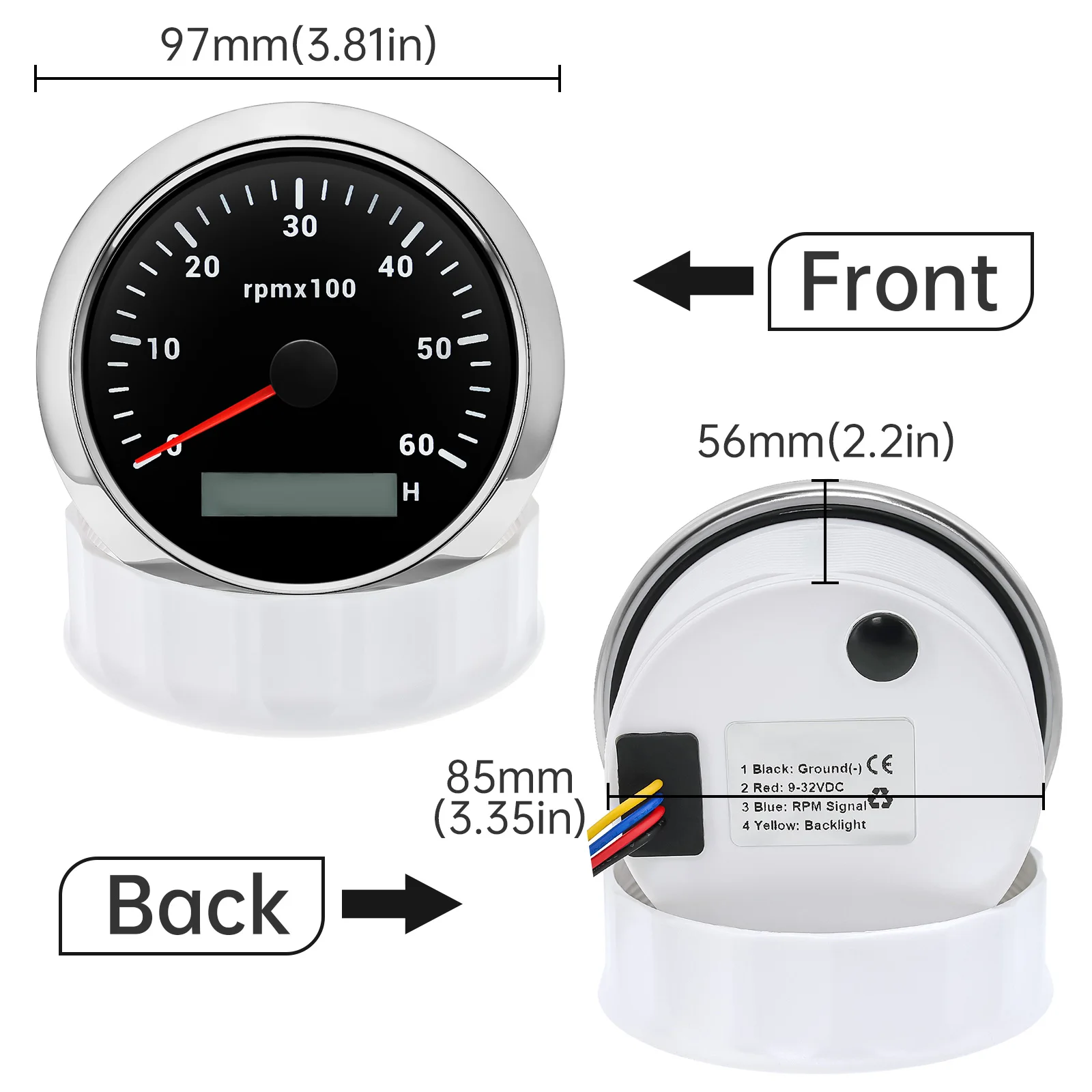 85MM Digital Tachometer 3000/4000/6000/7000/8000 RPM 7Colors Backlight Boat Tachometer with LCD for Car Marine Boat Yacht RV