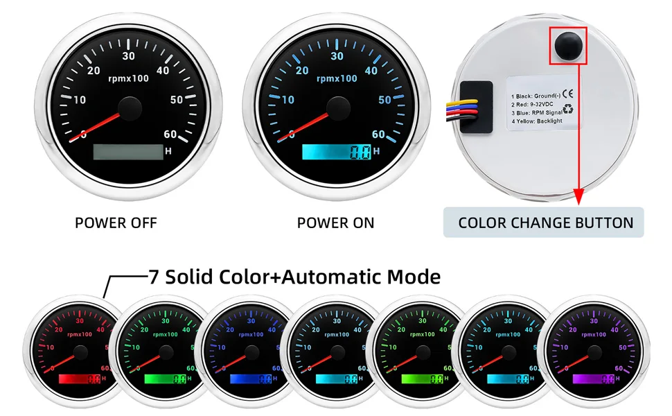 85MM Digital Tachometer 3000/4000/6000/7000/8000 RPM 7Colors Backlight Boat Tachometer with LCD for Car Marine Boat Yacht RV