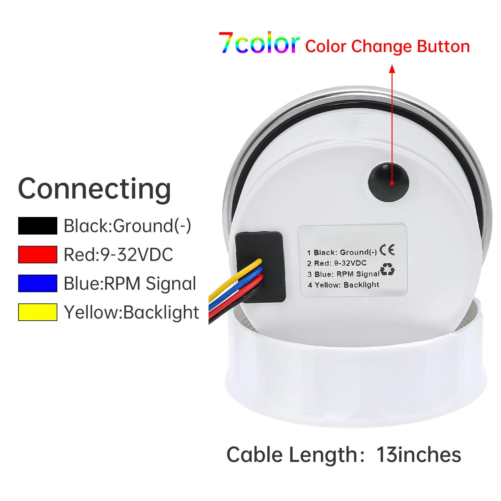 85MM Digital Tachometer 3000/4000/6000/7000/8000 RPM 7Colors Backlight Boat Tachometer with LCD for Car Marine Boat Yacht RV