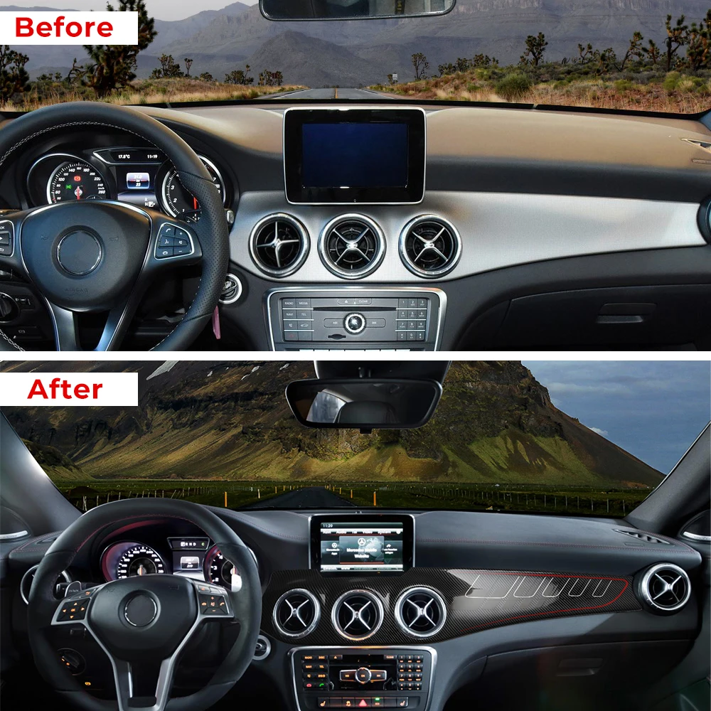 Carbon Fiber Dashboard Center Console Air Condition Panel Decoration Outlet Cover Trim For Mercedes Benz GLA CLA Class 2013-2017