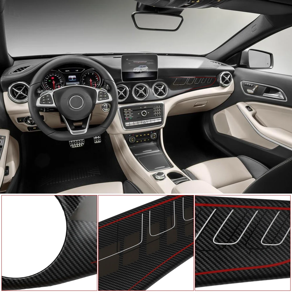 Carbon Fiber Dashboard Center Console Air Condition Panel Decoration Outlet Cover Trim For Mercedes Benz GLA CLA Class 2013-2017