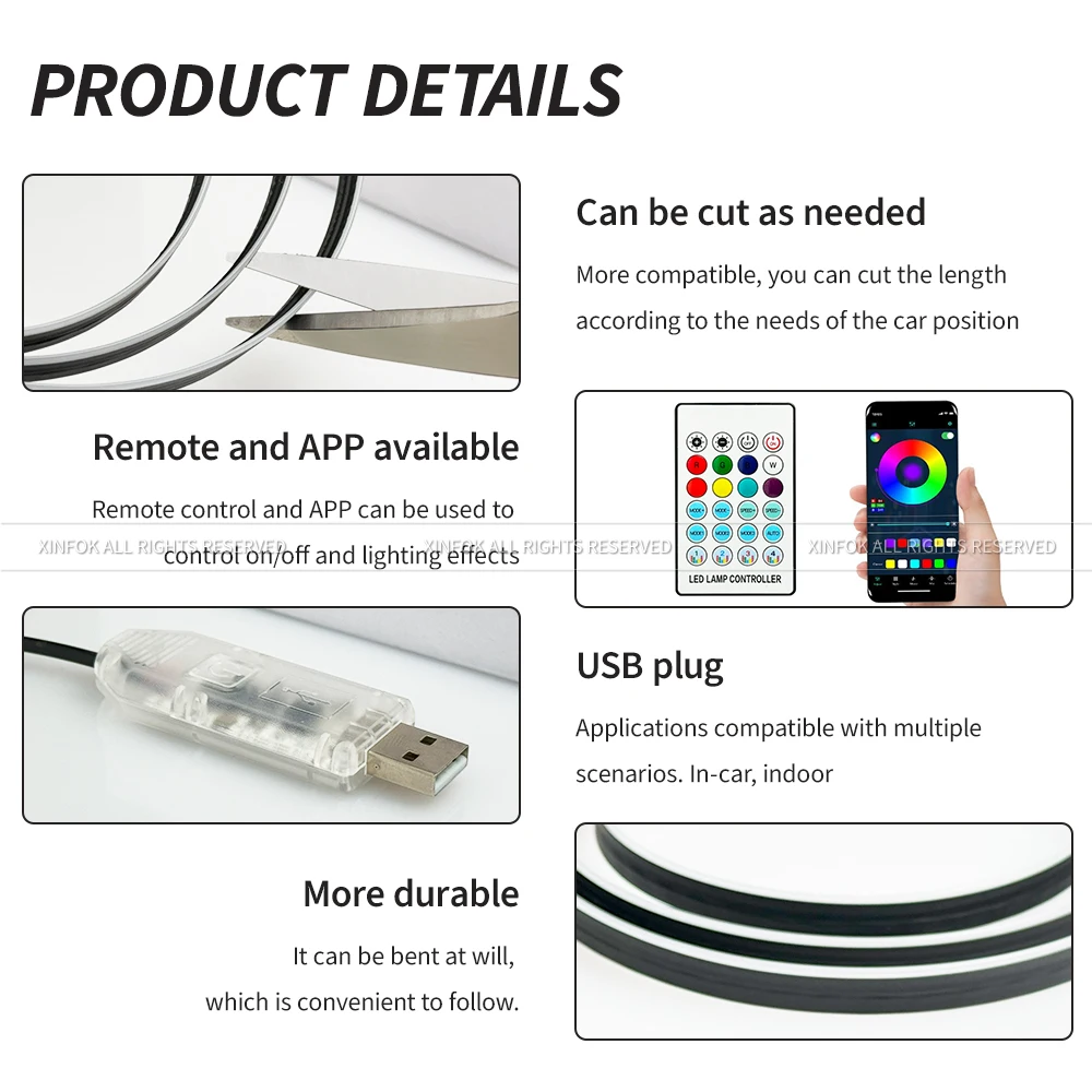 110cm APP Control Car Ambient Lights LED Interior RGB Symphony Atmosphere Light Acrylic Strips Dashboard Decoration Sunroof