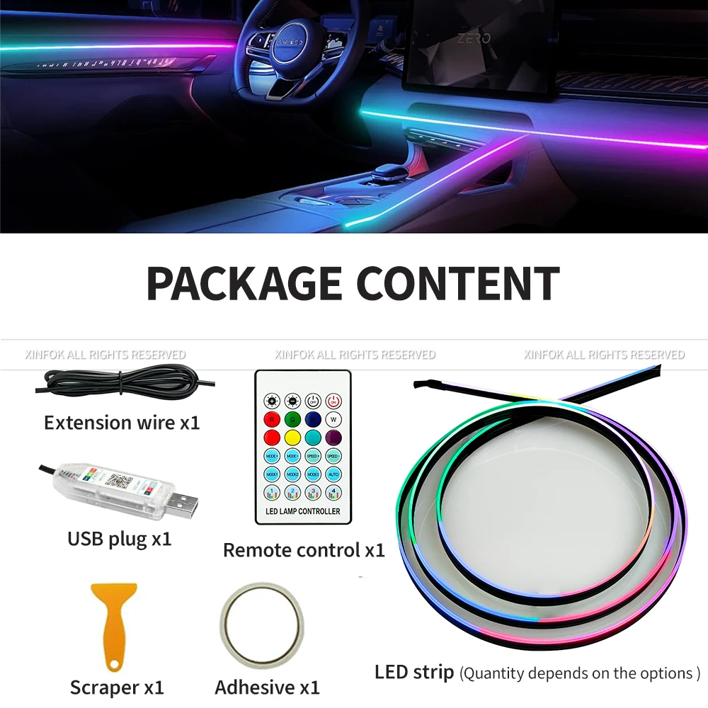110cm APP Control Car Ambient Lights LED Interior RGB Symphony Atmosphere Light Acrylic Strips Dashboard Decoration Sunroof