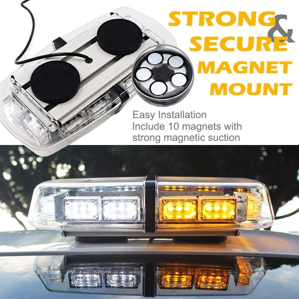 12" 36 LED 18 Watts Emergency Hazard Warning Security Roof Top Flash Strobe Mini Light Bar with Magnetic Mount, for Plow or Tow