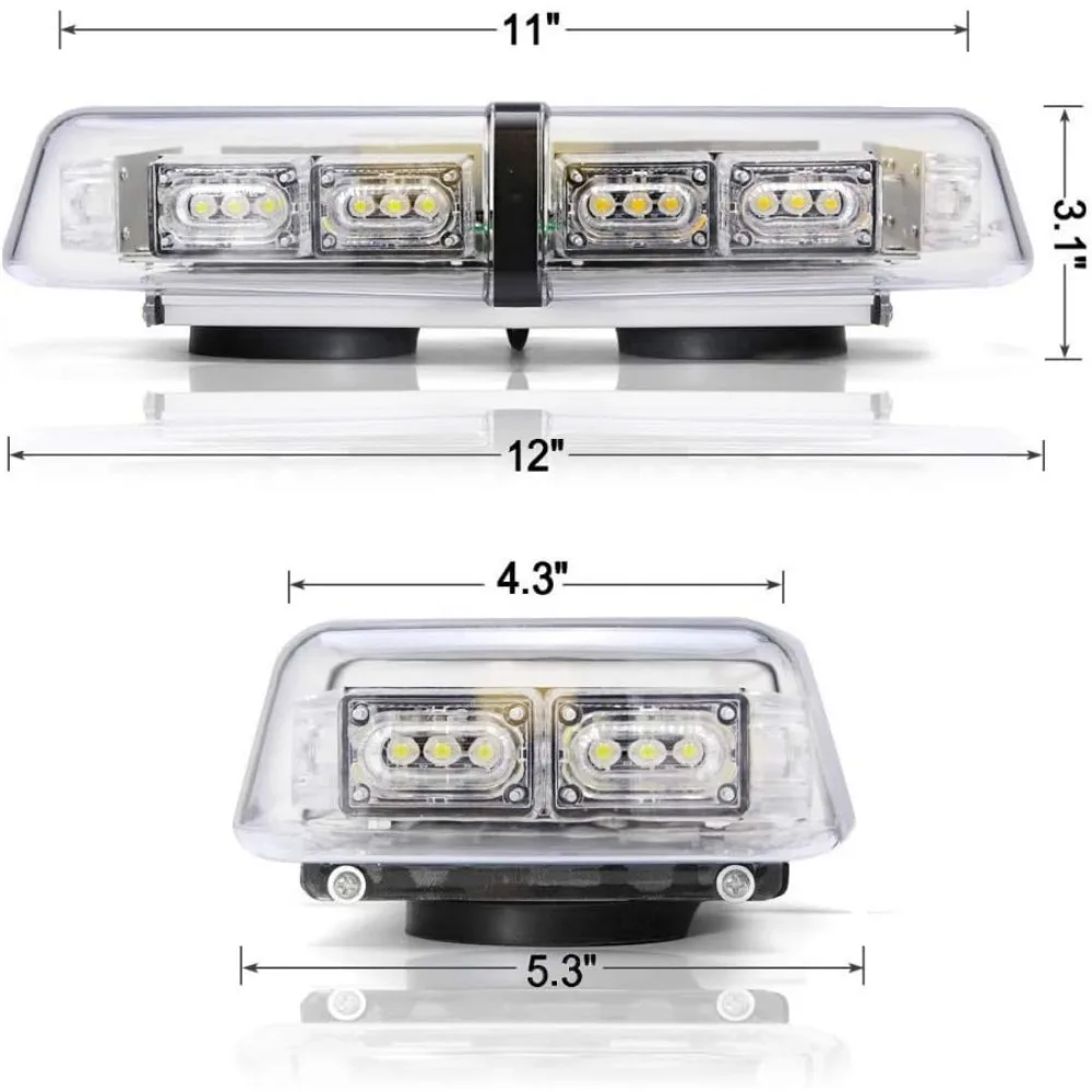 12" 36 LED 18 Watts Emergency Hazard Warning Security Roof Top Flash Strobe Mini Light Bar with Magnetic Mount, for Plow or Tow