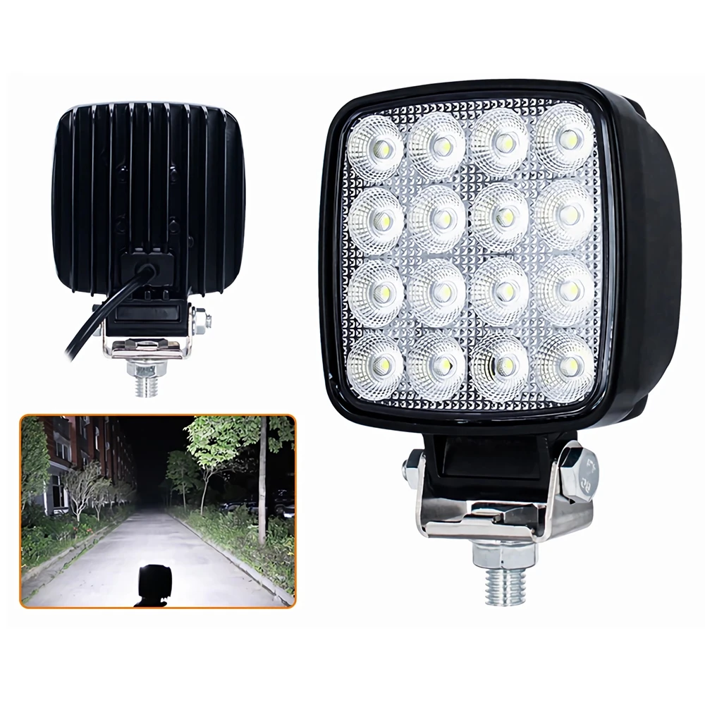 2Pcs LED Work Light 12V - 80V Max 48W Headlights For Loader Forklift Excavator Working Lamp Flood Lighting Aluminium Alloy