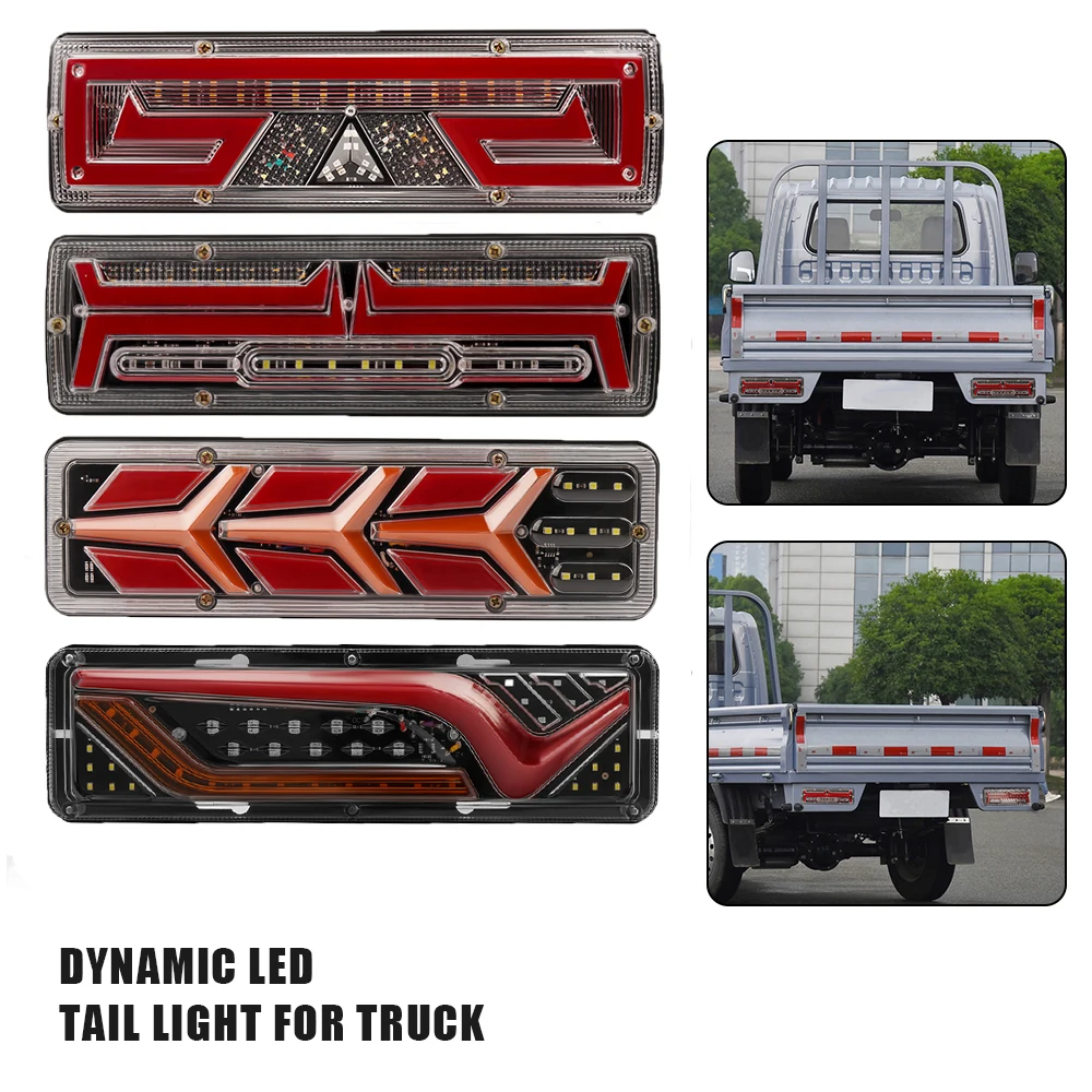 2X 12/24V Truck Tail Light Waterproof Shockproof LED Running Water Turn Signal Brake Lights Reverse Lorry Bus Trailer Fog Lamps