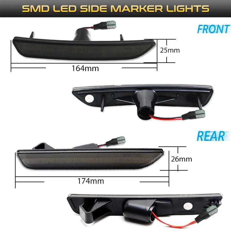 2pcs Car Front Rear Bumper Side Marker Light White For Ford Mustang Base GT Shelby GT500 Boss 302 2010 2011 2012 2013 2014