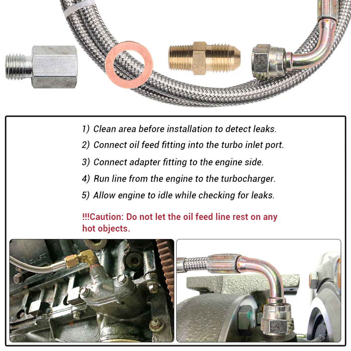 New Turbo Oil Feed Line Kit Universal Oil Return Line Kit Oil Drain Line Kit with 1/8 NPT, 90 ° 4 AN To 1/8 NPT Connector For