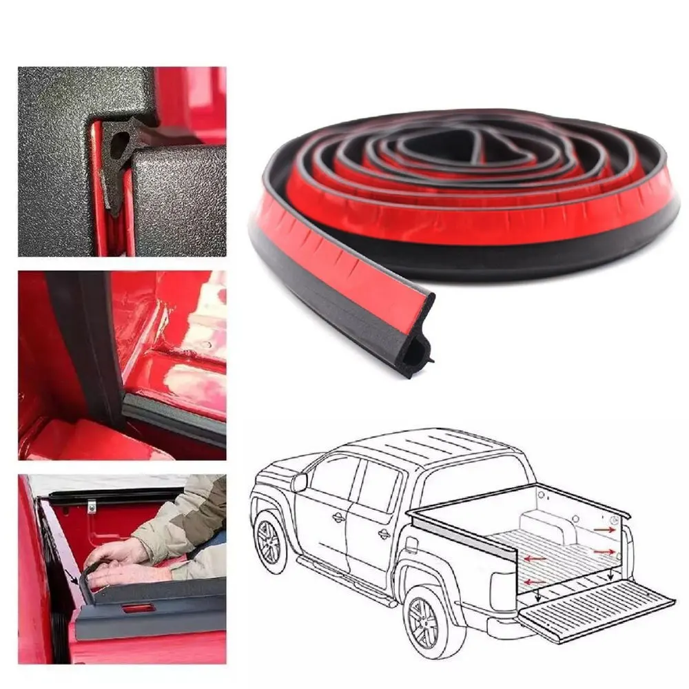 1Pc 3m Pickup Weather Stripping Rubber Adhesive Tailgate Seal Kit Car Door Sealing Strip Universal Car Exterior Accessories