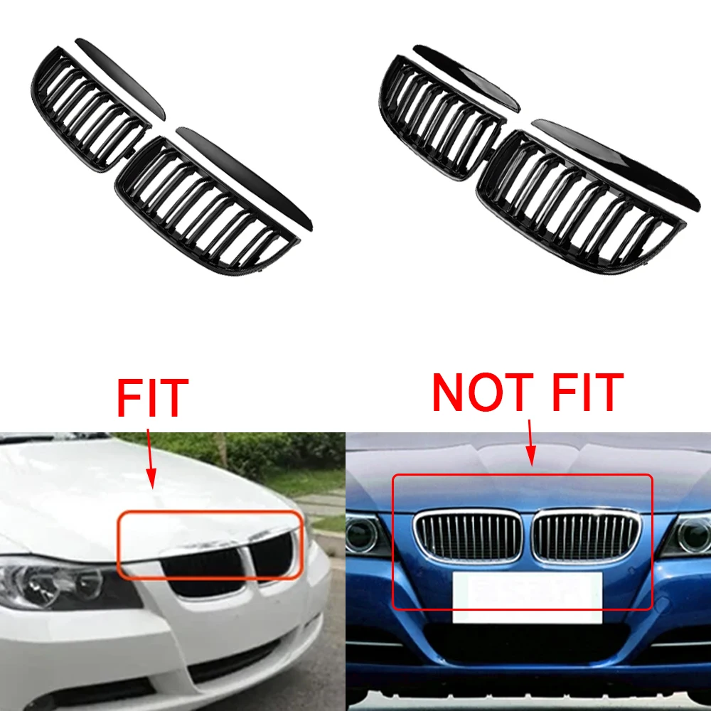 Front Bumper Kidney Grill Gloss Black Left&Right For 2005-2008 BMW 3 Series E90 320i 325i 325xi 330i 323i 328i 328xi 335i 335xi