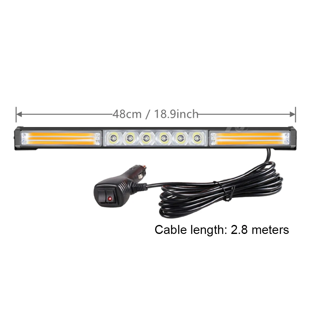 Red White Blue LED Strobe Light Bar Car LED Emergency Flash Light Beacon Auto Vehicle Flashing Safety Signal Lamp 12/24V