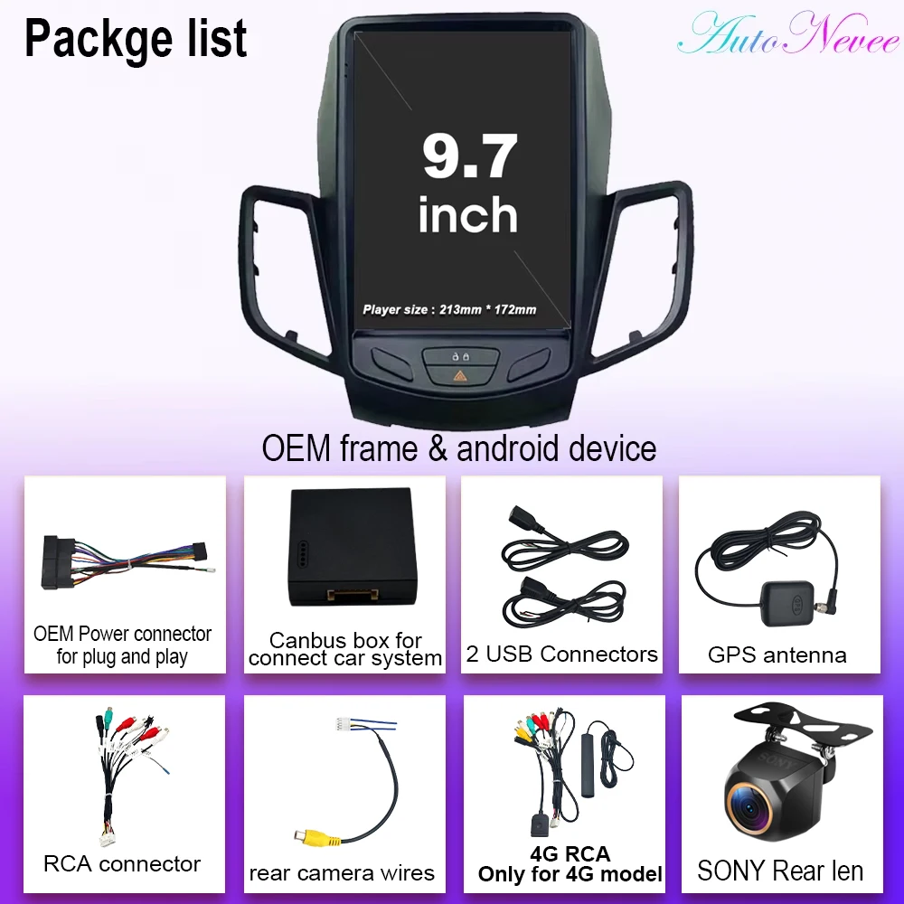 9.7" Android 16 Car Radio Carplay For Ford Fiesta Mk7 2009 2010 2012 2013 2014 2015 2016 Multimedia Player Stereo Screen DVD
