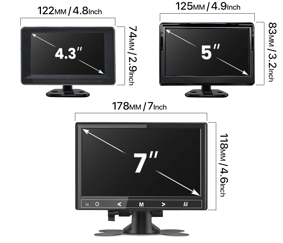 GreenYi 4.3/5/7 inch AHD IPS Monitor 1080P Night Vision Car Rear View Camera 170° Reverse Camera Night Vision Waterproof