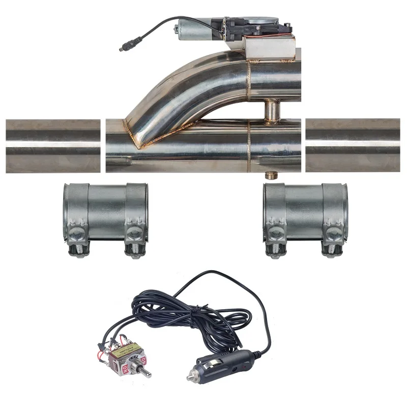 2" 2.25'' 2.5'' 3"  inch SS304 Double Valve Electric Exhaust Cut Out Valve with switch button and 2pcs Clamp Connector