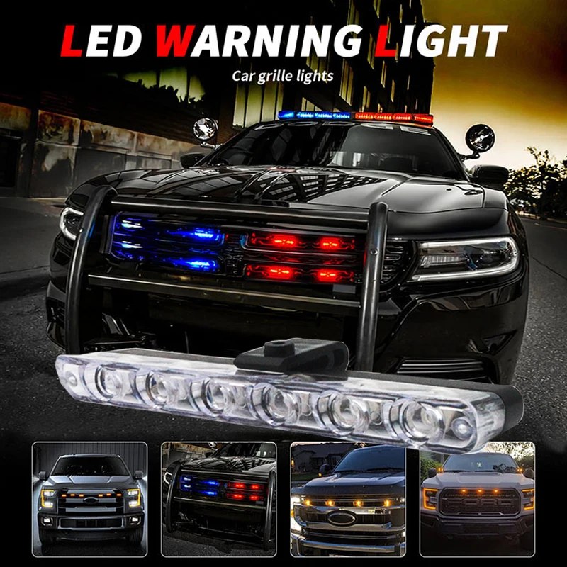 4Pcs White Yellow Grill Car LED Light Strobe Red Blue Emergency Remote Wireless Control Flash Signal Fireman Beacon Warning Lamp
