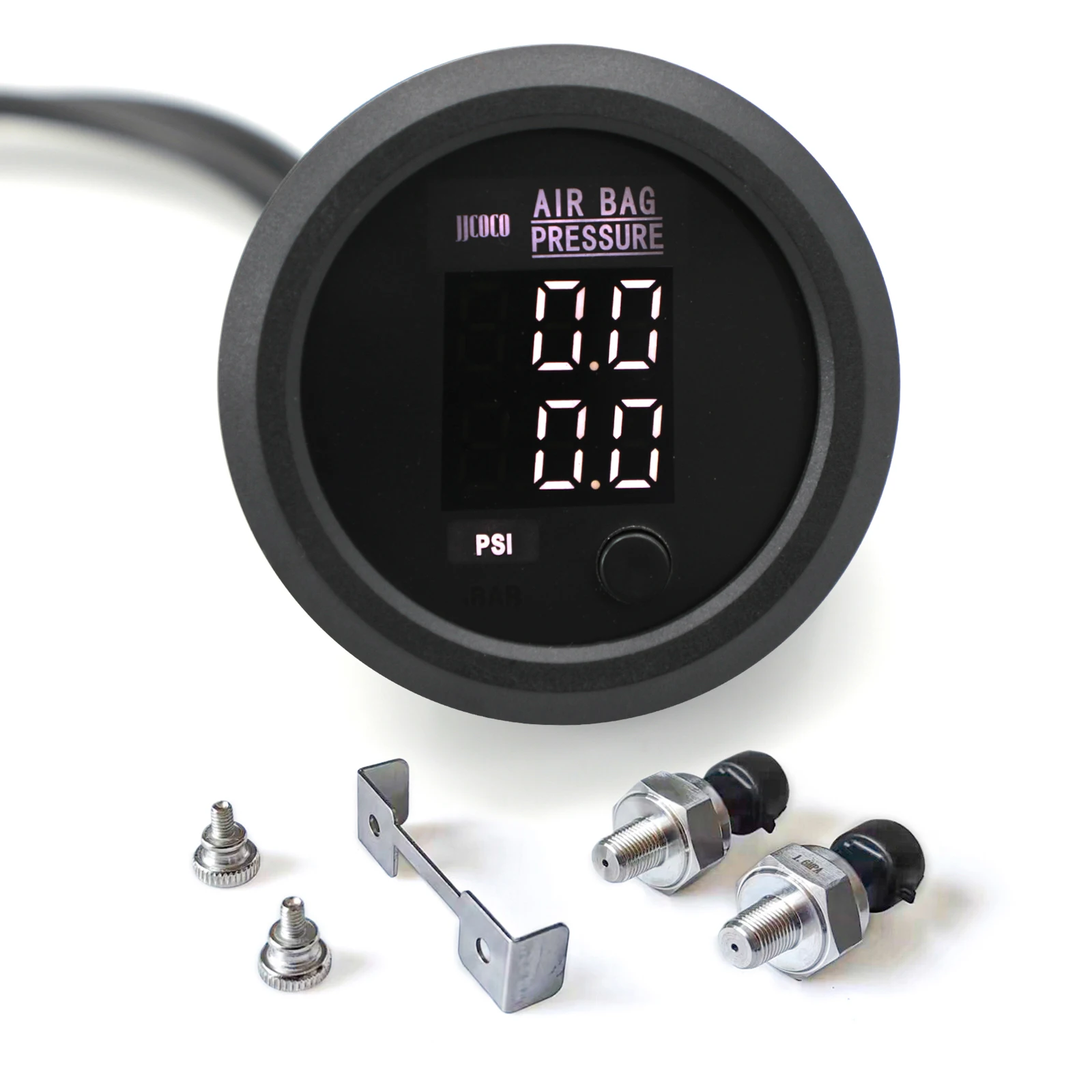 12/24V 0-232PSI/16BAR S-Series Ultra-Thin Round 52mm Dual Red&Blue&White LED Display Air Pressure Gauge FORAir Suspension System