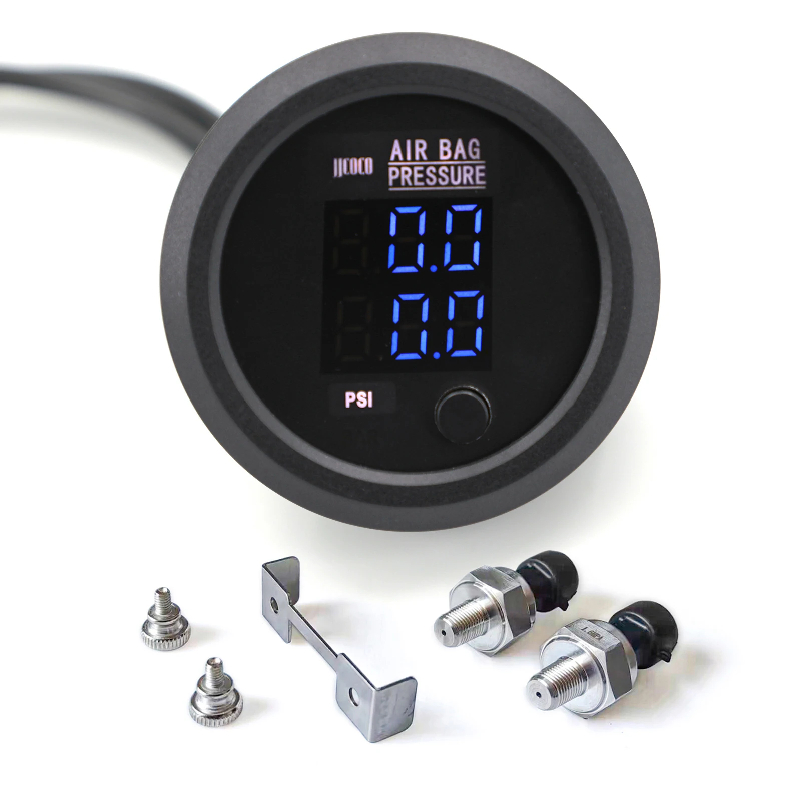 12/24V 0-232PSI/16BAR S-Series Ultra-Thin Round 52mm Dual Red&Blue&White LED Display Air Pressure Gauge FORAir Suspension System