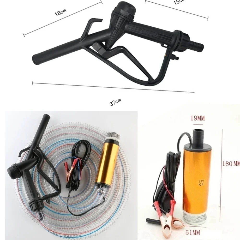 2 in 1 Oil Pump Refueling Gun Electric Submersible 5 Meter Steel Hose Fuel Water Camping Accessories