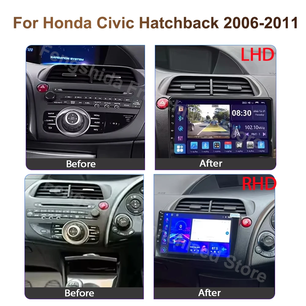 Car Radio Screen For Honda Civic Hatchback 2006-2011 Carplay Android Auto Player Multimedia 4G WIFI GPS Navigation 2Din Stereo