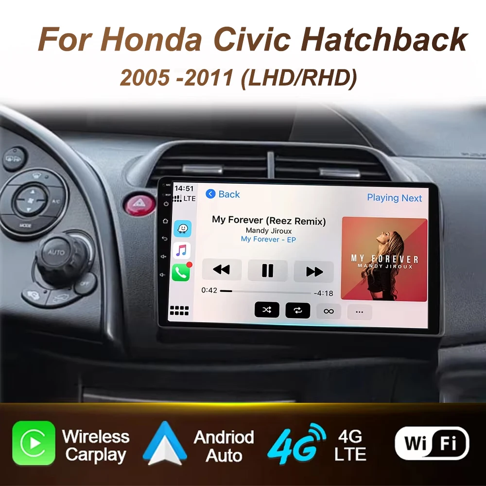 Car Radio Screen For Honda Civic Hatchback 2006-2011 Carplay Android Auto Player Multimedia 4G WIFI GPS Navigation 2Din Stereo