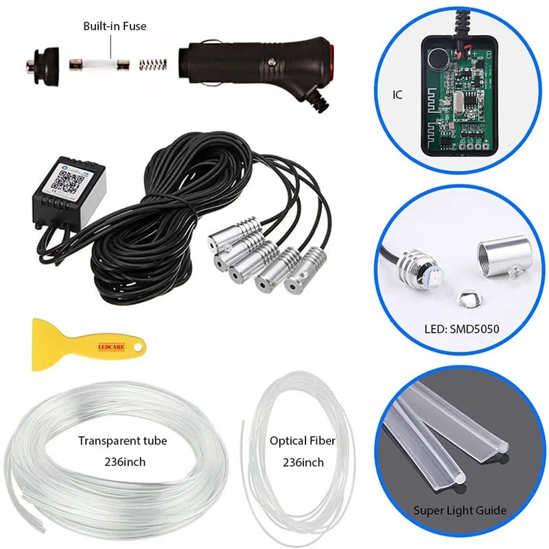 Car LED Interior Atmosphere Lights Universal RGB Ambient Light Optic Fiber APP Music Control Auto Decorative Neon Lamp