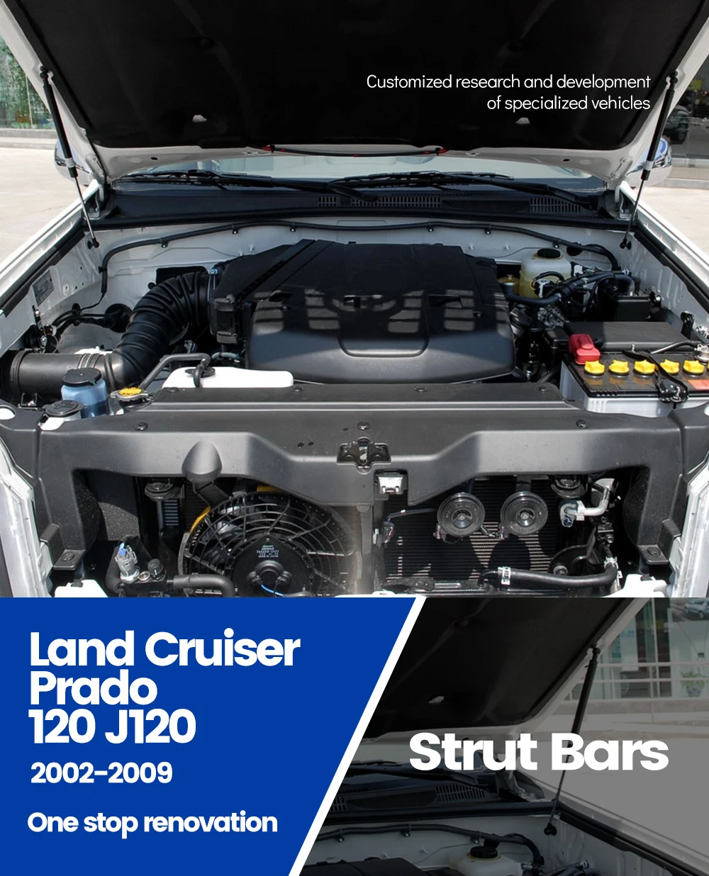 For Toyota Land Cruiser Prado 120 J120 02-09 5345069055 Bonnet Hood Gas Front Shock Lift Strut Bars Support Rod Accessories 2PCS