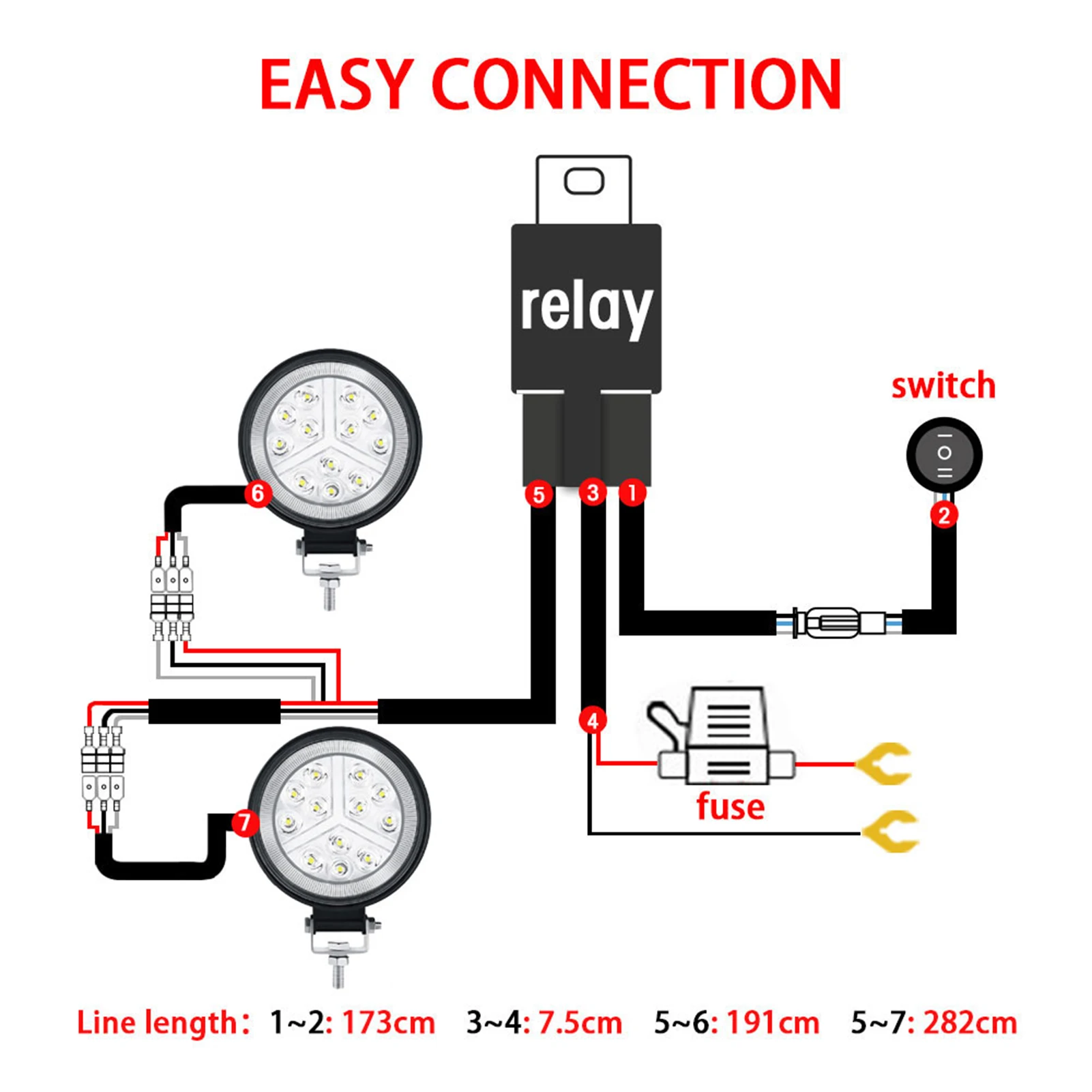 LED Light Bar Wiring Harness Kit, 480W 2 Leads 18 AWG LED Wiring Harness with 12V 40A Relay and Waterproof Control Switch