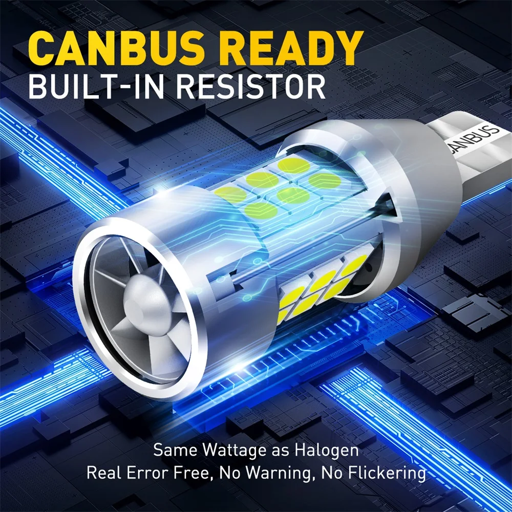 AUXITO 2Pcs W16W T15 LED Reverse Light 6500K White Canbus No Error Bulbs 2000LM 921 912 Backup Bulb Car Reversing Lamp with Fan