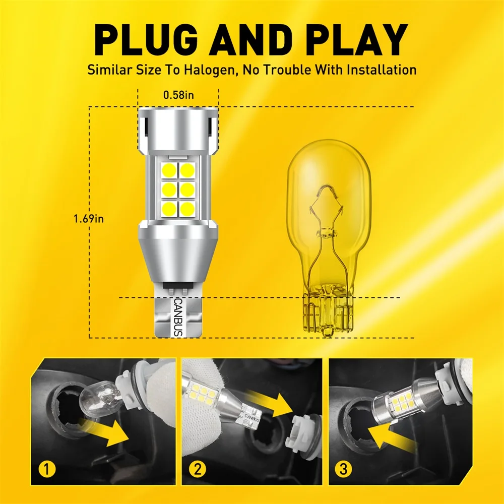 AUXITO 2Pcs W16W T15 LED Reverse Light 6500K White Canbus No Error Bulbs 2000LM 921 912 Backup Bulb Car Reversing Lamp with Fan