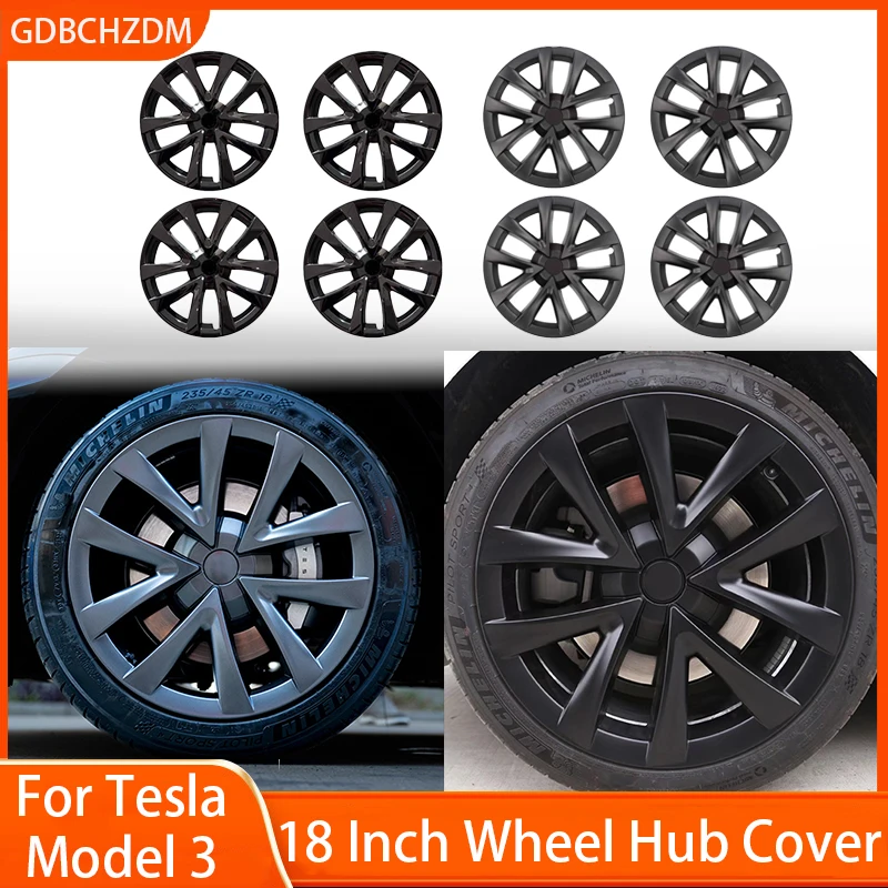 4PCS Hub Cap Performance Replacement Wheel Cap Automobile Full Rim Cover Accessories for Tesla Model 3 18 Inch Hubcap 2018-2023