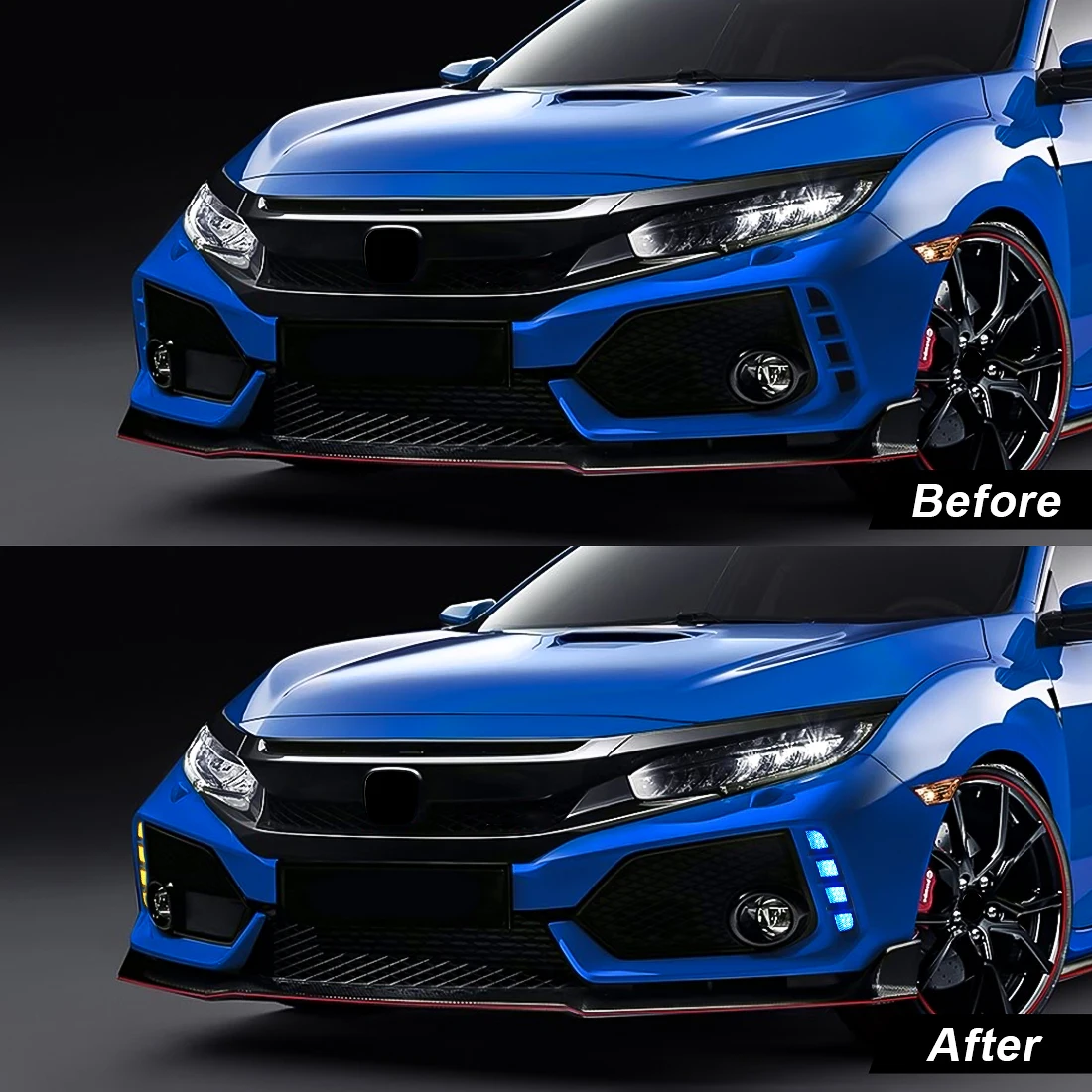 DRL For Honda Civic 10th Generation Type R 2018 2019 2020 202 LED Daytime Running Light Dynamic Turn Signal Lamps Fog