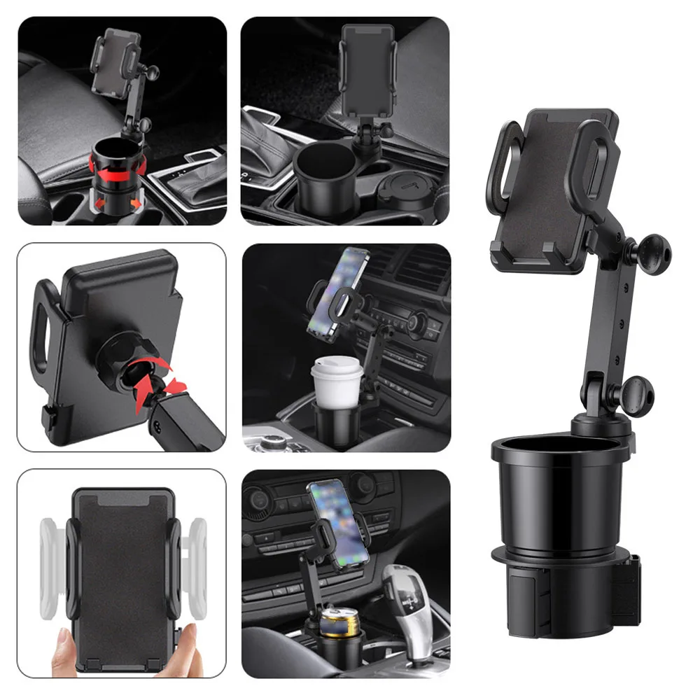 Car Cup Holder Expander with Cell Phone Mount 360 Rotation Cup Holder Expander Smartphone Mount Auto Interior Accessories