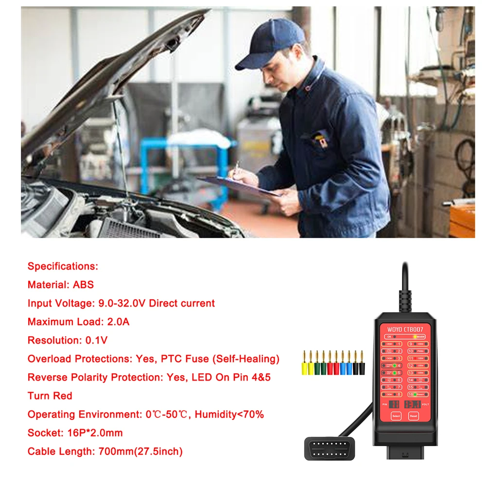 WOYO CAN Tester Vehicle Diagnosis On-Board Diagnostics OBD 16 Pin Break Out Box Detection CAN Bus Circuit Tester 12V 24V