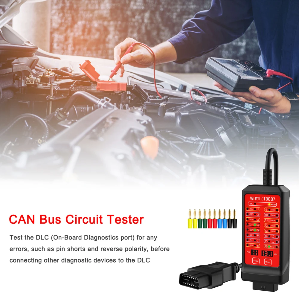 WOYO CAN Tester Vehicle Diagnosis On-Board Diagnostics OBD 16 Pin Break Out Box Detection CAN Bus Circuit Tester 12V 24V