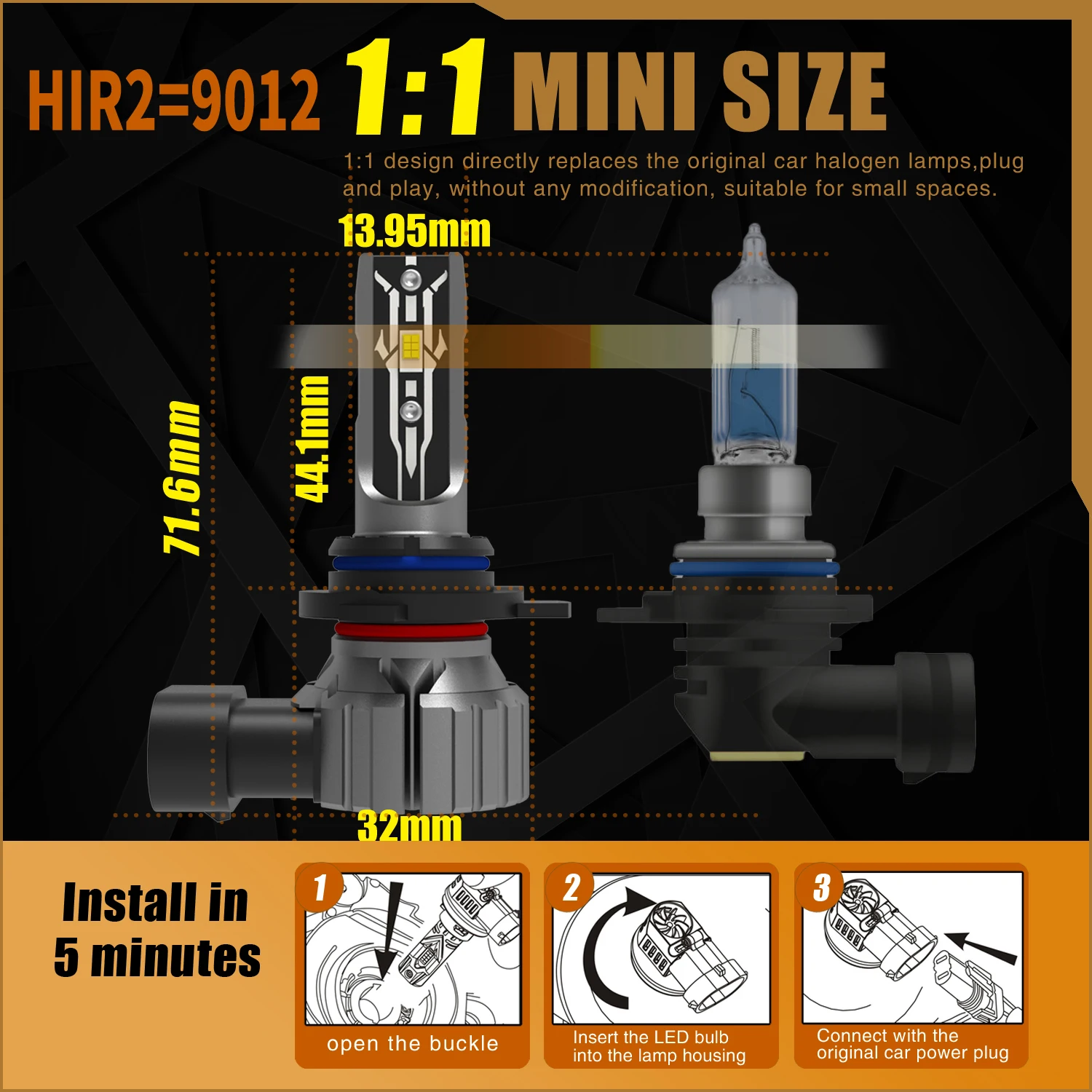2pcs HIR2 Led Headlight Canbus No Error 9012 Car Bulb High Power 6000K White Light Diode Lamp 12v 55w For Toyota IQ 2009 ~ 2015